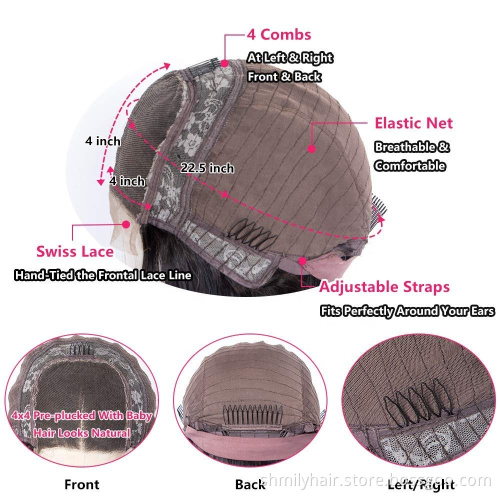 130% 150% 180% Wholesale 4x4 Lace Closure Wig Vendors 100% Aligned Cuticle Wig 4x4 Closure Natural Straight Human Hair Wigs